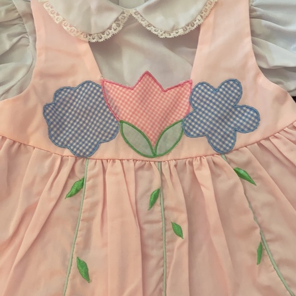 Tulip daisy pink jumper dress with white under dress 2pc light pink 12 months - Picture 2 of 5